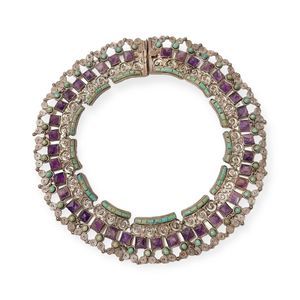 Vintage Matl Matilde Poulat Sterling Silver Jeweled Choker Necklace